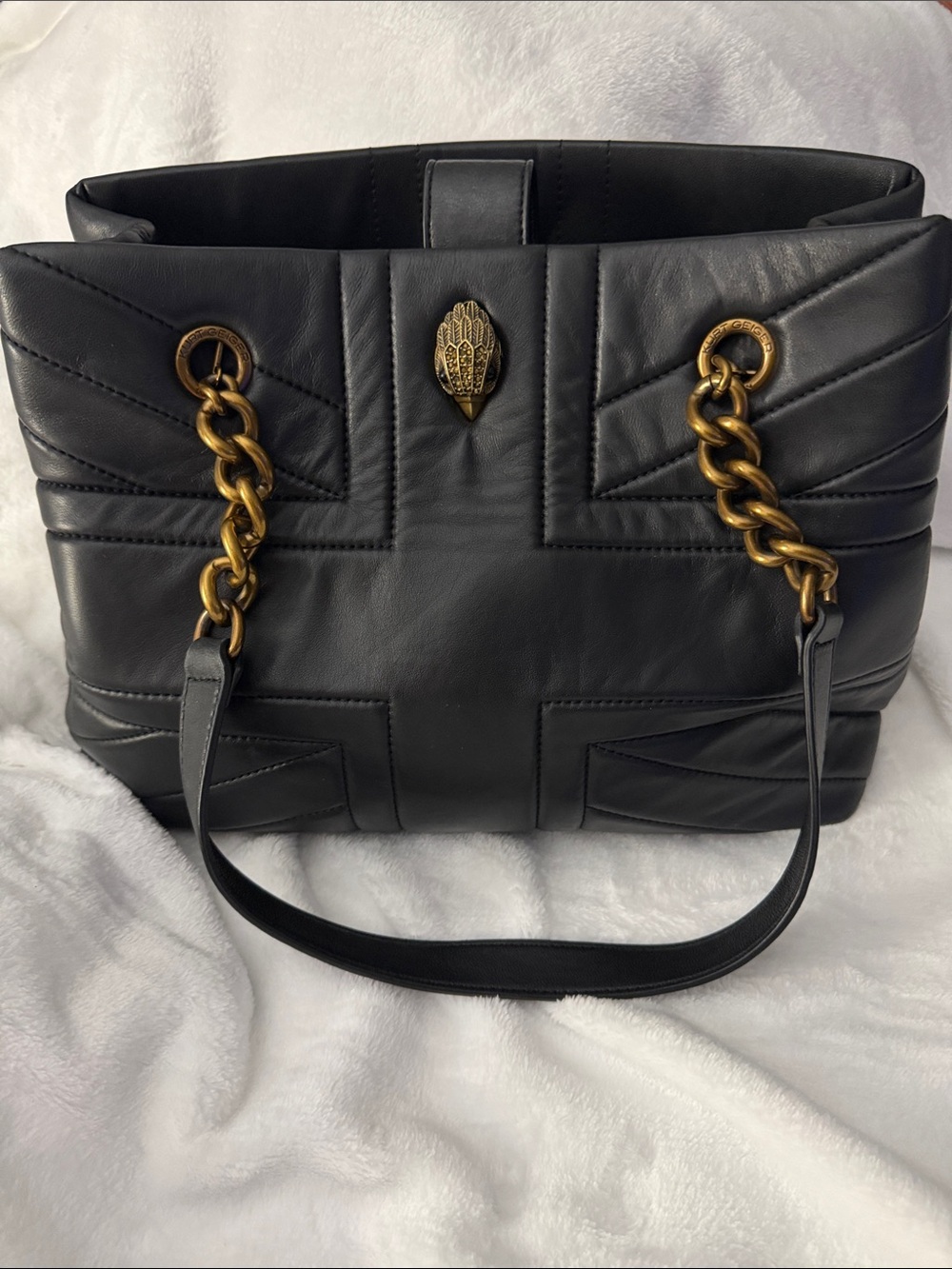 Black Quilted Shoulder Tote with Antiqued Gold Chain Handles